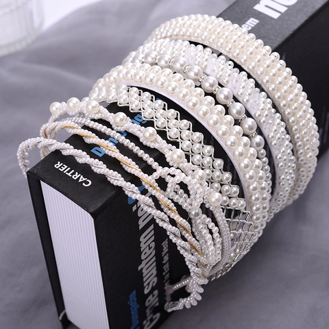 Elegant Faux Artificial Pearl Headband For Women Girls Sweet Alloy Hairband For Wedding Party Daily Fashion Hair Accessories