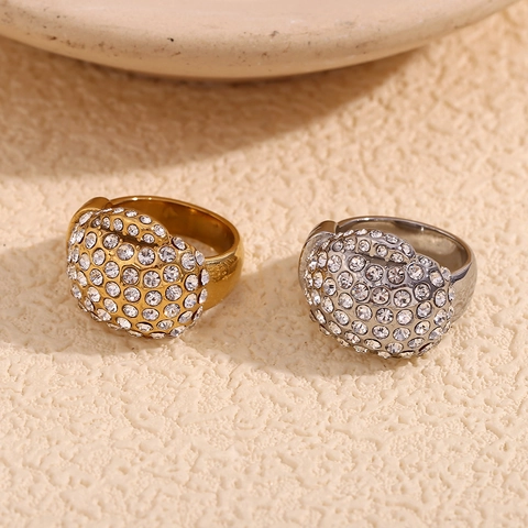 Luxus Voll Besetzt Rhinestone Herren Ring Edelstahl Platiert 18K Gold Mode Retro Geometrische Hip Hop Band