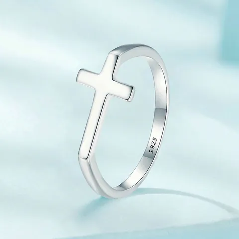 925 Sterlingsilber Minimalistisch Kreuz Ring Für Damen Oxidiert Poliert Religiöser Glaube Band Finger Schmuck Mode Accessoires