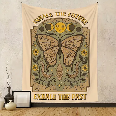 Tapisserie Murale Polyester Bohème Tarot Chat Papillon Soleil Lune Décor Suspendu Vintage Esthétique Motivationnel