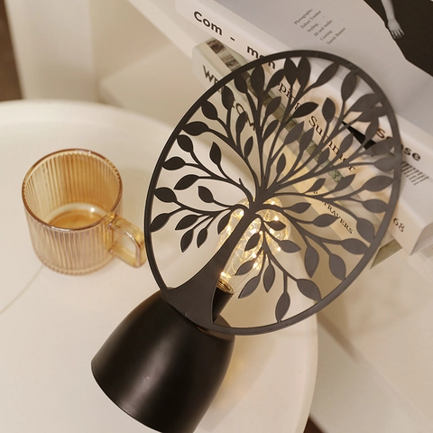 LED Table Lamp Hollow Metal Tree Of Life Buddha Design Decorative Night Light USB Charging Atmosphere Lamp For Bedroom
