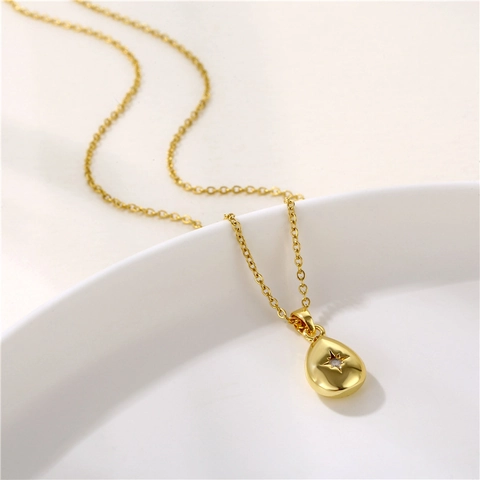 Roestvrijstalen Ketting Met Druppel Hanger Zirkoon Ster Minimalistische Sleutelbeen Ketting Sieraden Voor Dames Verguld