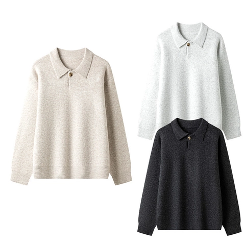 Heren Lange Mouw Gebreide Polo Sweater Wolmix Omslagkraag Effen Kleur Minimalistisch Casual High Street Pullover