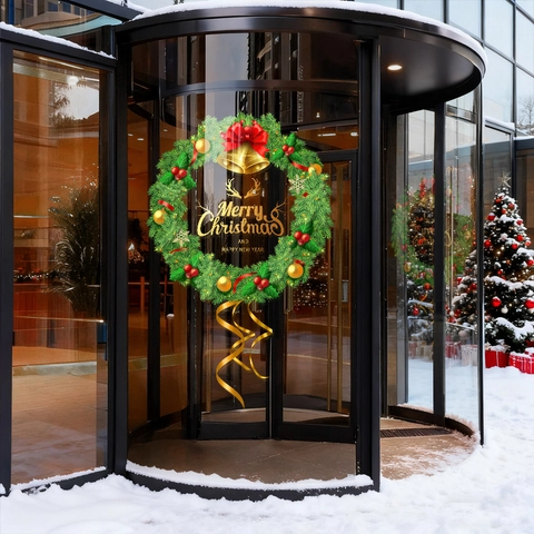 Christmas Wreath Window Sticker PVC Electrostatic Double Sided Color Reusable Glass Door Decal Festive Holiday Decoration