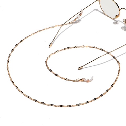 Golden Metal Glasses Chain Anti Slip Eyewear Strap Mask Lanyard Holder With Silicone Loops Black Decorative Blocks