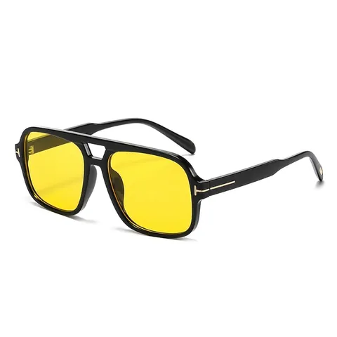 Retro Square Aviator Sunglasses For Men Women Double Bridge UV400 Protection Plastic Frame Metal T Hinge Fashion