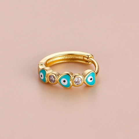 Heart Shape Evil Eye Hoop Earrings Bohemian Copper With Zircon And Colorful Enamel Nazar Ethnic Style Jewelry For Women