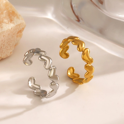 Anillo Corazón Acero Inoxidable Chapado En Oro 18K Corazones Entrelazados Ajustable Joyería De Moda Minimalista Mujer