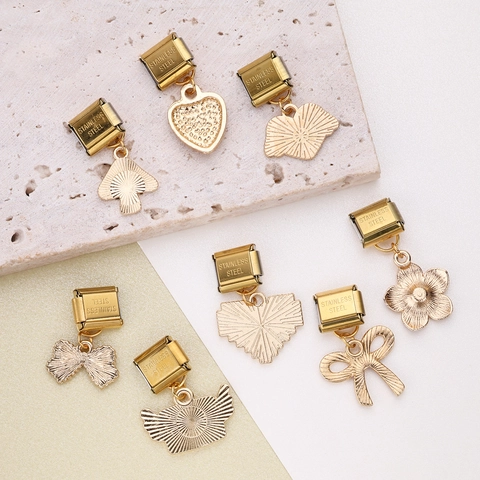 Ciondoli In Smalto Viola Per Bracciale Modulare Italiano Maglie In Acciaio Inossidabile Per Gioielli DIY Cuori Fiori