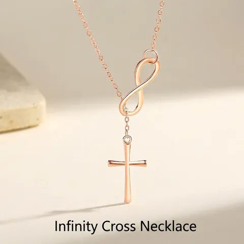 925 Sterling Silver Infinity Cross Pendant Necklace For Women Polished Minimalist Religious Infinity Symbol Jewelry Gift