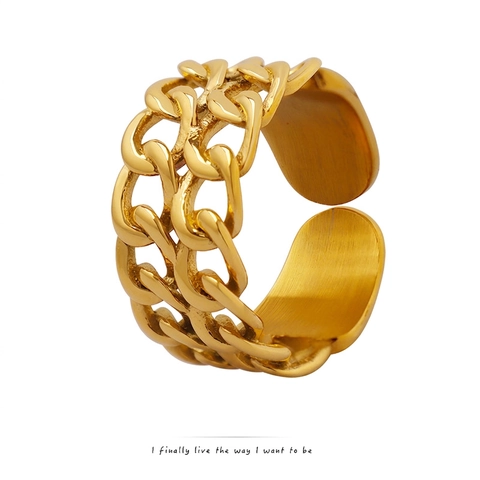 Anello Aperto a Doppio Strato Catena in Acciaio al Titanio Placcato Oro 18K Regolabile Anello da Dito Geometrico per Donna Gioielli