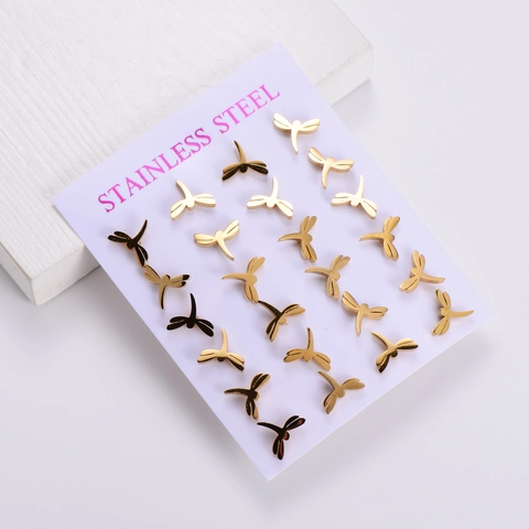 Minimalist Dragonfly Stud Earrings 316L Stainless Steel 18K Gold Plated Animal Jewelry Gift For Women