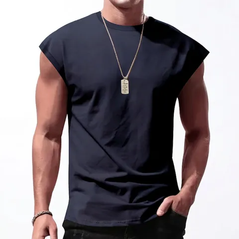 Men Muscle Tank Top Sleeveless T-Shirt Polyester Breathable Casual Sports Slim Fit Round Neck Solid Color Youth Fashion