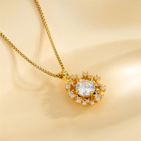 Collier Pendentif Tournesol Acier Inoxydable Zircon Strass Plaqué Or Chaîne Vénitienne Bijoux Élégants Pour Femmes Mariage