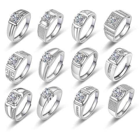 Bague Homme Luxe Réglable Ouverte Cuivre Écologique Incrusté Zircone Cubique Ronde Carrée Bijoux Mode