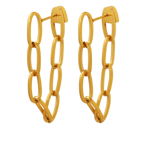 Orecchini a Goccia Doppia Catena in Acciaio al Titanio Minimalisti per Donna Moda Orecchini Pendenti a Maglia Geometrica