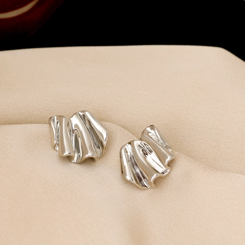 Unregelmäßige Geometrische Falten Ohrstecker Kupfer Mit 925 Sterling Silber Ohrringpfosten Minimalistisch Metall Schick Damen