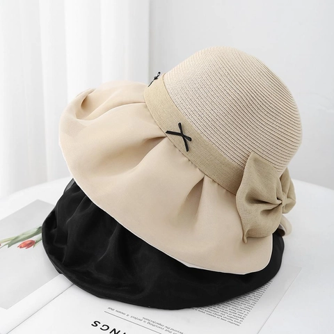 Cappello Da Pescatore In Paglia Donna Tesa Larga Fiocco In Rete Elegante Protezione Solare Traspirante Vacanze Spiaggia Estate