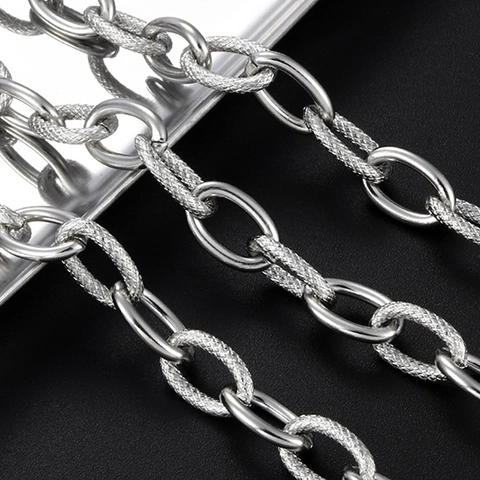 Edelstahl Oval Gliederkette Poliert Und Geprägt Texturiert Für DIY Halskette Armband Herstellung Schmuckzubehör