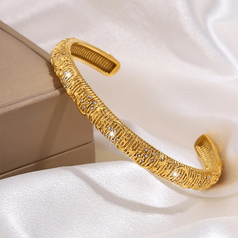 Vintage Roestvrij Stalen Ster Maan Open Armband Voor Dames 18K Verguld Strass Hemels Totem Bangle Sieraden Cadeau