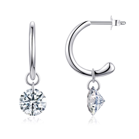 Moissanite Hoop Hanger Oorbellen Elegant Rond Geslepen 925 Sterling Zilver Fonkelende Sieraden Voor Vrouwen