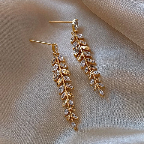 Elegante Weizenähren Blatt Hängeohrringe Mit 925 Sterling Silber Ohrstecker Legierung Strass Quaste Drop Schmuck Damen