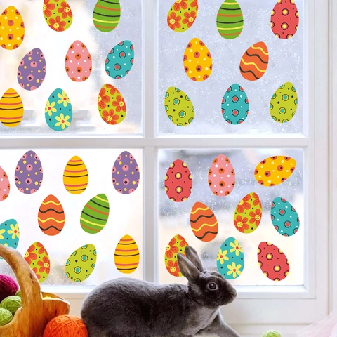 Ostern Wandtattoo Bunte Eier Hase PVC Dekorative Fensterbilder Cartoon Für Kinderzimmer Feiertag Party Heimdeko