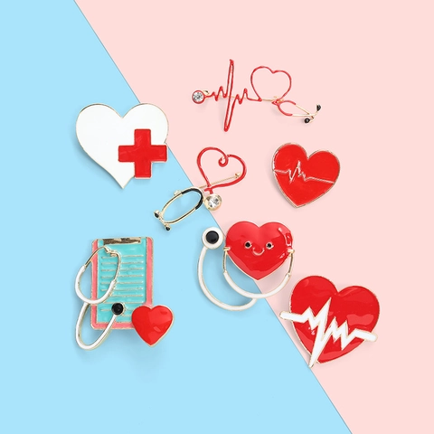 Broche Médico de Estetoscopio Corazón Esmalte Aleación Diamante de Imitación Joyería Profesional Enfermera Doctor Regalo para Mujeres Hombres