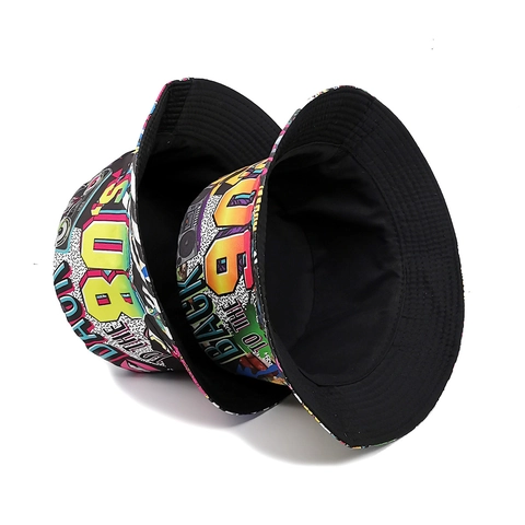 Chapeau Bob Réversible Motif Rétro Années 80 90 Pour Hommes Femmes Polyester Protection Solaire Extérieur Voyage