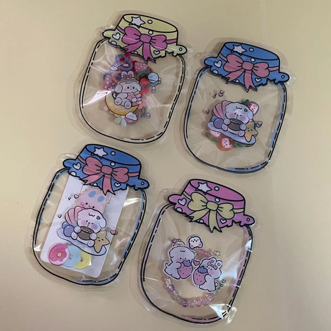 Cute Jar Shaped Transparent Plastic Self Sealing Bags Kawaii Cartoon Animal Bow Storage Pouch For Jewelry Candy Accessories