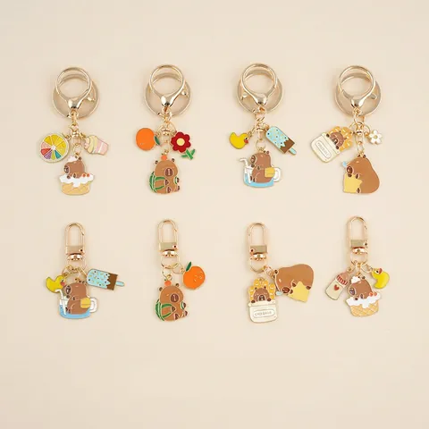 Llavero de Capibara de Dibujos Animados Lindo Animal Esmalte de Goteo Kawaii Oso Cobaya Colgante de Bolsa para Decoración de Mochila de Estudiantes
