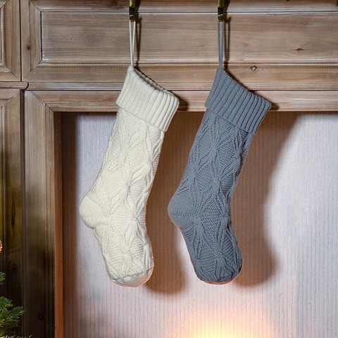 Calza Di Natale Maglia A Trecce Lana Acrilica Sacchetto Regalo Decorazione Camino Classico Caldo Casa