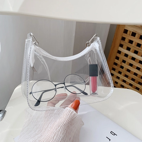 Women Clear PVC Jelly Shoulder Underarm Bag Transparent Baguette Handbag Waterproof Fashion Candy Color Small Satchel