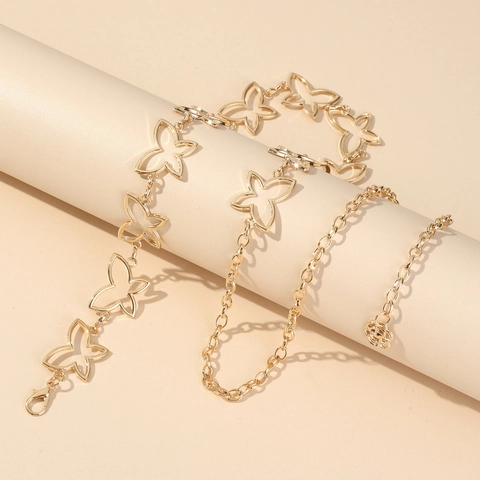 Butterfly Waist Chain Hollow Alloy Metal Belly Link Belt With Rose Pendant Decorative Body Jewelry For Women Dresses