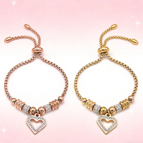 Pulsera De Corazón De Acero Inoxidable Para Mujer Cadena De Caja Ajustable Con Circonita Colgante De Corazón Elegante