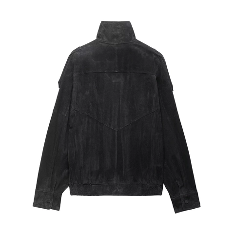 Giacca Biker Da Donna In Scamosciato Con Collo Alto E Cerniera Asimmetrica Stile Moto Vintage Giubbotto Corto