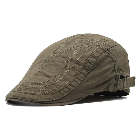 Men Flat Cap Cotton Canvas Adjustable Vintage Ivy Newsboy Hat Retro Casual Cabbie Cap With Letter Embroidery