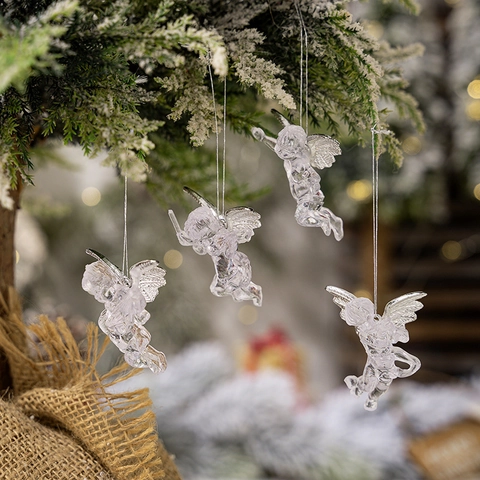 Weihnachtsengel Ornamente Transparent Acryl Mit Silbernen Flügeln Hängende Dekorationen Für Weihnachtsbaum Feiertagsparty Dekor
