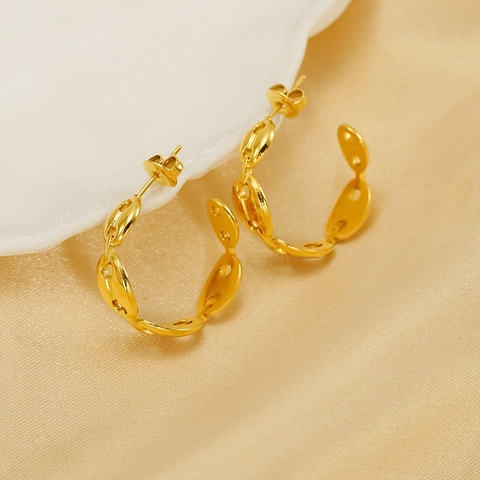Hoop Earrings Gold Plated Stainless Steel Coffee Bean Mariner Link Geometric Chunky Minimalist Jewelry For Women