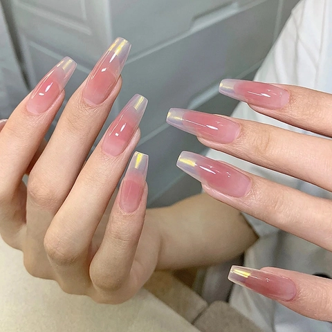 Coffin Press On Nägel Lang Pfirsich Rouge Verlauf Rosa Abnehmbare Künstliche Falsche Nagelspitzen Mit Kleber Eleganter Einfacher Stil