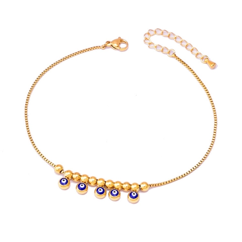Evil Eye Anklet Bracelet For Women Titanium Steel Gold Plated Blue Beads Box Chain Adjustable Jewelry