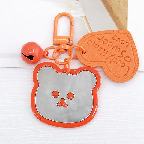 Portachiavi Specchio Orso Cartone Animato Kawaii Acrilico Pendente Borsa Decorazione Con Campanello Cuore Accessorio Anello