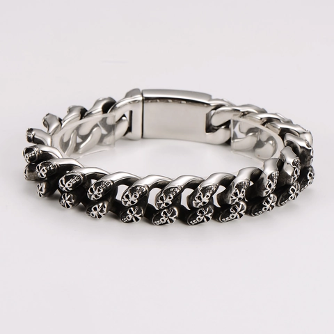 Pulsera De Cadena De Calavera Acero Inoxidable 304 Vintage Punk Gótico Biker Joyería Heavy Metal Para Hombres