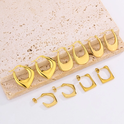Stainless Steel 18K Gold Plated Minimalist Oval Eggshell Hoop Earrings Smooth Geometric U-Shaped Earrings Women Jewelry
