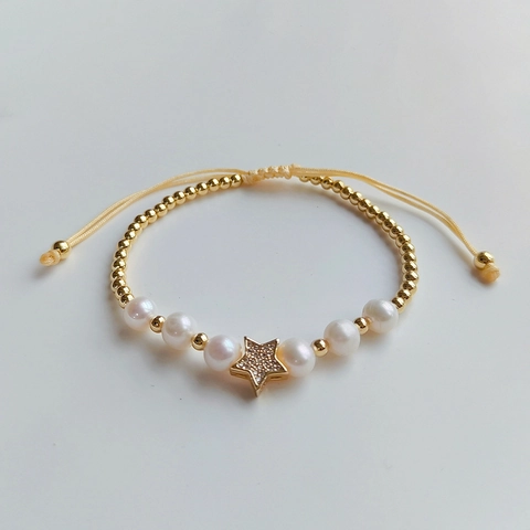 Natürliche Süßwasserperlen Layering Armbänder Böhmische 18K Vergoldete Kupferperlen Kristall Herz Stern Für Damen