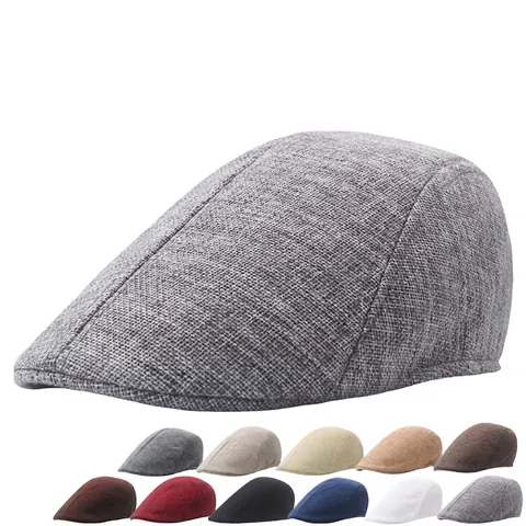 Coppola Stile Britannico Vintage Da Uomo Texture Lino Traspirante Berretto Newsboy Protezione Solare Leggero Colore Solido Regolabile
