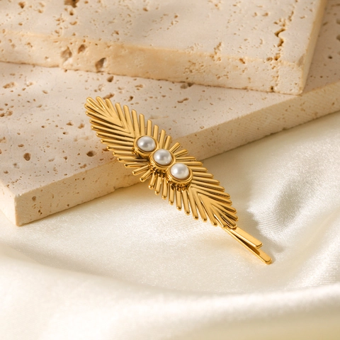 Stralende Roestvrijstalen Haarclip Met Ingelegde Kunstparels Elegante Gouden Schuifspeld Voor Dames Haaraccessoires