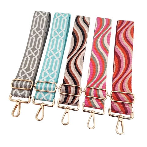 Bandoulière Large Réglable En Tissu Jacquard Sangle De Remplacement Pour Sac Bandoulière Motif Géométrique Rayé Crochets Métalliques