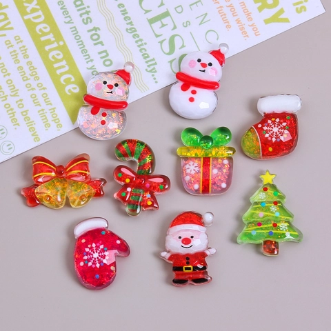 Weihnachts-Cabochons Aus Harz Durchscheinend Glitzer Weihnachtsbaum Weihnachtsmann Schneemann DIY-Schmuckherstellung Bastelzubehör