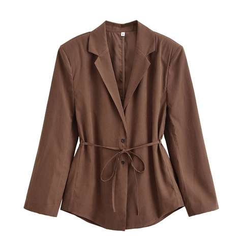 Completi Blazer E Pantaloncini Da Donna Manica Lunga Vita Annodata Revers Casual Ufficio Streetwear Poliestere Rigato Tinta Unita